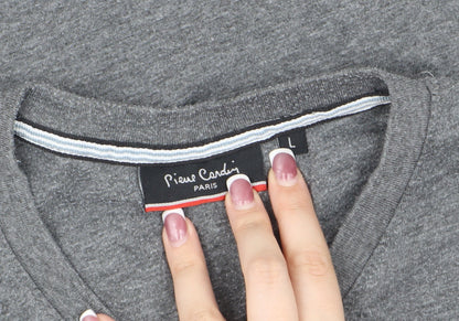 Pierre Cardin Men's Grey V-Neck Logo T-Shirt Size L