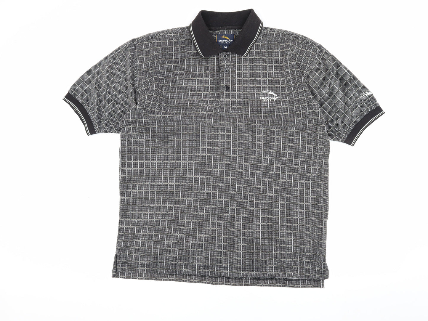 Donnay Men's Black Check Polo Shirt M Casual Golf