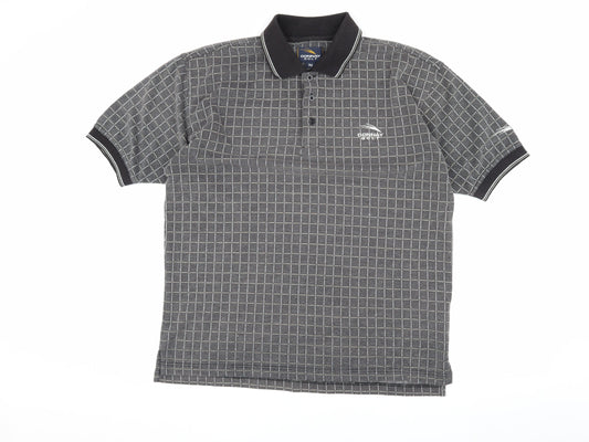 Donnay Men's Black Check Polo Shirt M Casual Golf
