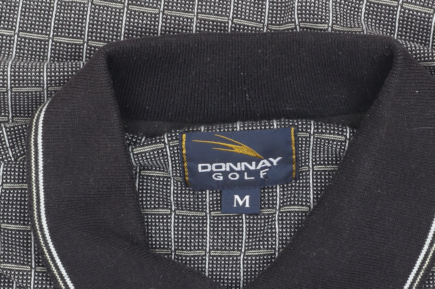 Donnay Men's Black Check Polo Shirt M Casual Golf