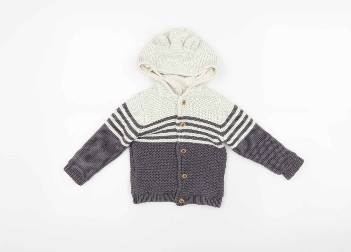 Marks and Spencer Unisex Baby Cardigan, Grey & White, 0-3 Months