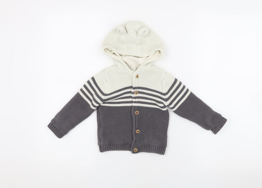 Marks and Spencer Unisex Baby Cardigan, Grey & White, 0-3 Months