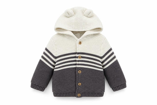 Marks and Spencer Unisex Baby Cardigan, Grey & White, 0-3 Months