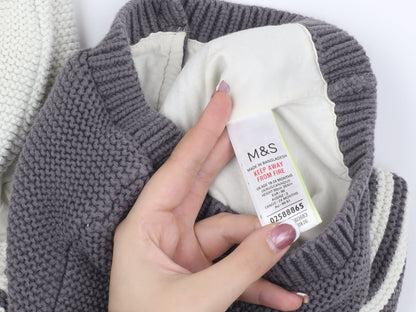 Marks and Spencer Unisex Baby Cardigan, Grey & White, 0-3 Months