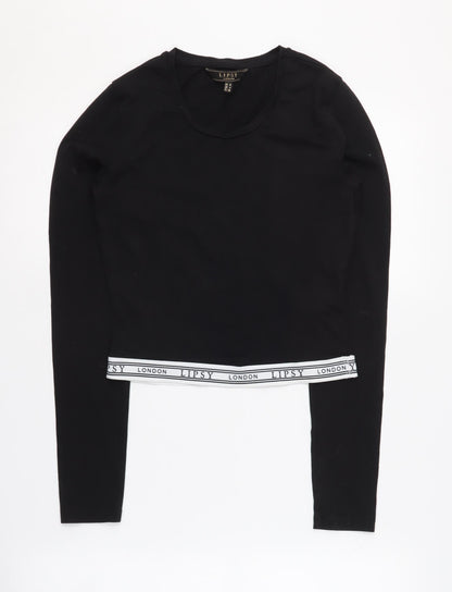 Lipsy Women's Black Cropped T-Shirt, Size 6