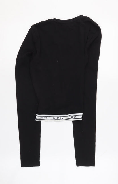 Lipsy Women's Black Cropped T-Shirt, Size 6