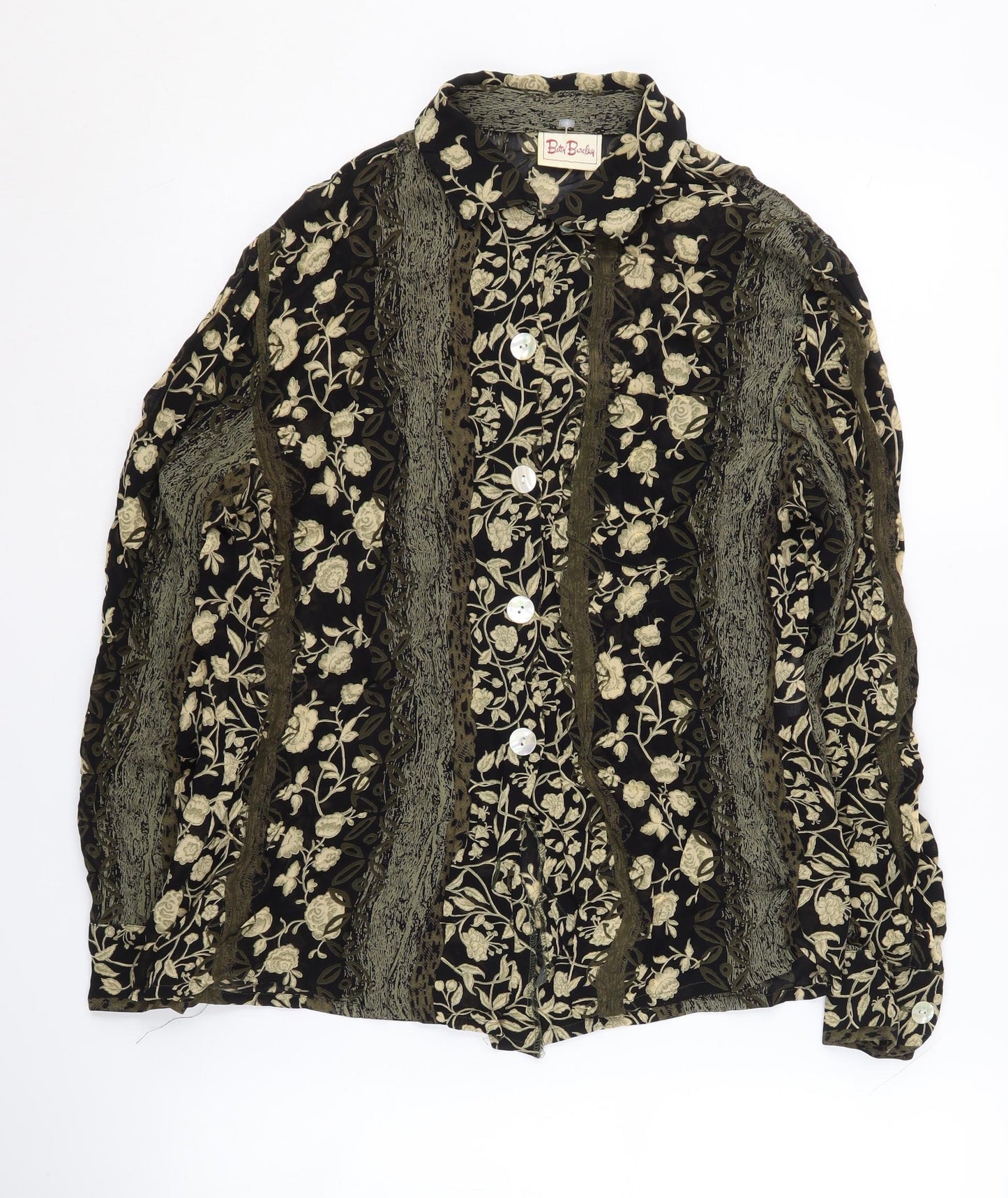 Betty Barclay Women's Black Floral Button-Up Size 10