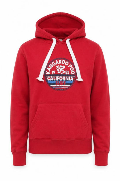 Front view of Kangaroo Poo Men's Red Small Pullover Hoodie