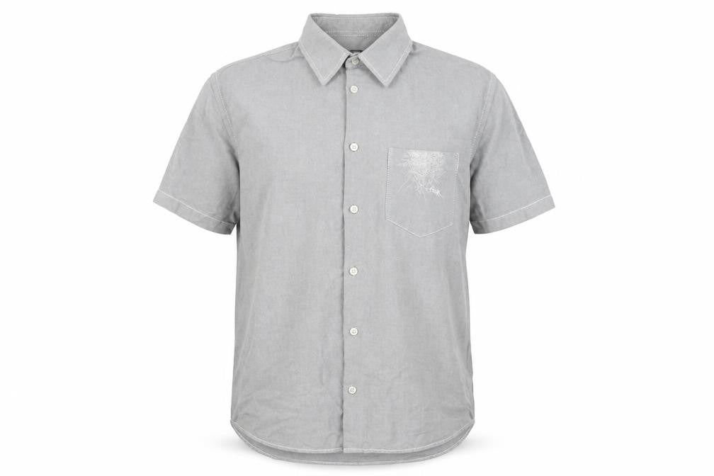 Front view of French Connection Men's Grey Short Sleeve Casual Shirt