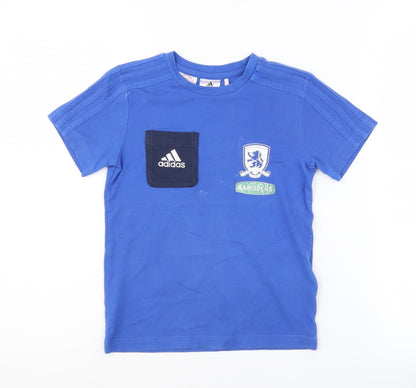 Adidas Boys Blue Football T-Shirt, 5-6 Years, Pullover, Logo