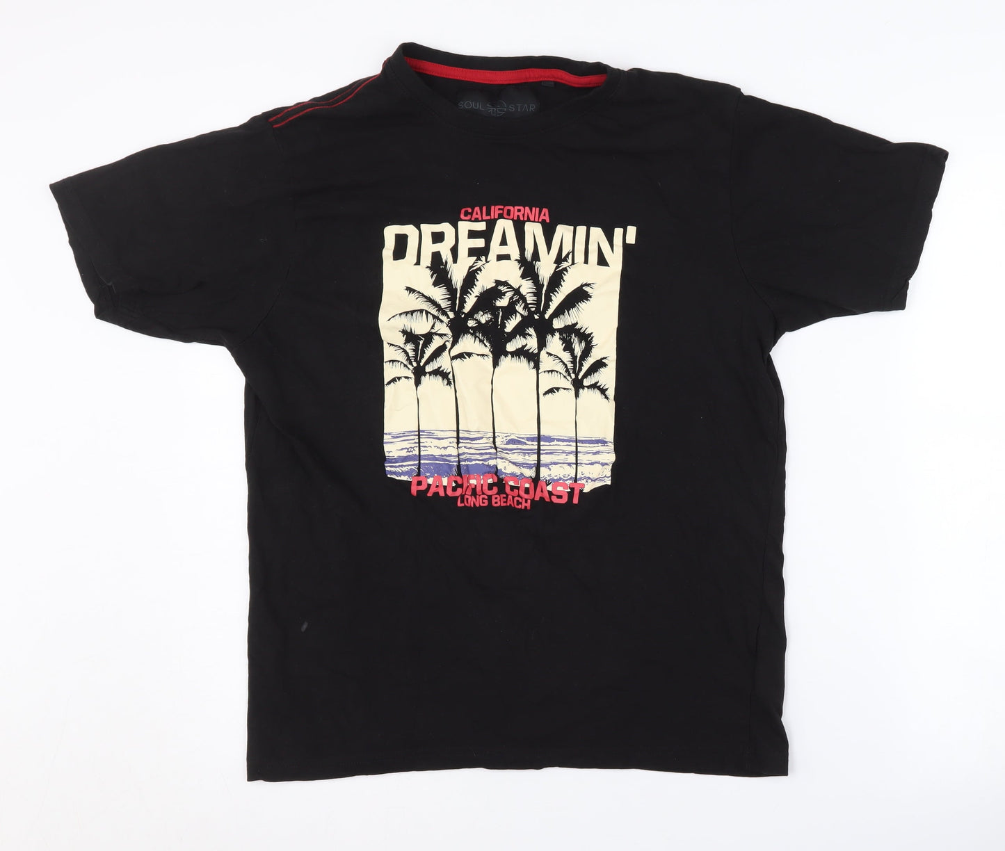 Soul Star Men's Black Graphic Print T-Shirt M Jersey