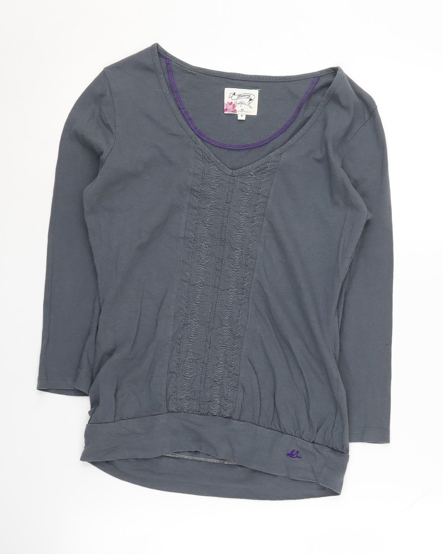 Mantaray Women's Grey 3/4 Sleeve V-Neck T-Shirt Size 8