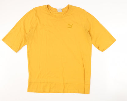 Puma Men's Yellow Medium Crew Neck Cotton T-Shirt
