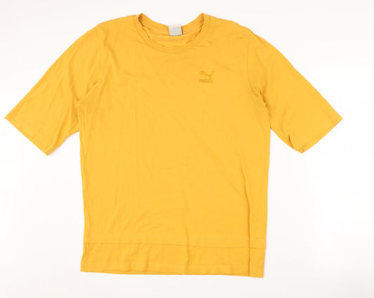 Puma Men's Yellow Medium Crew Neck Cotton T-Shirt