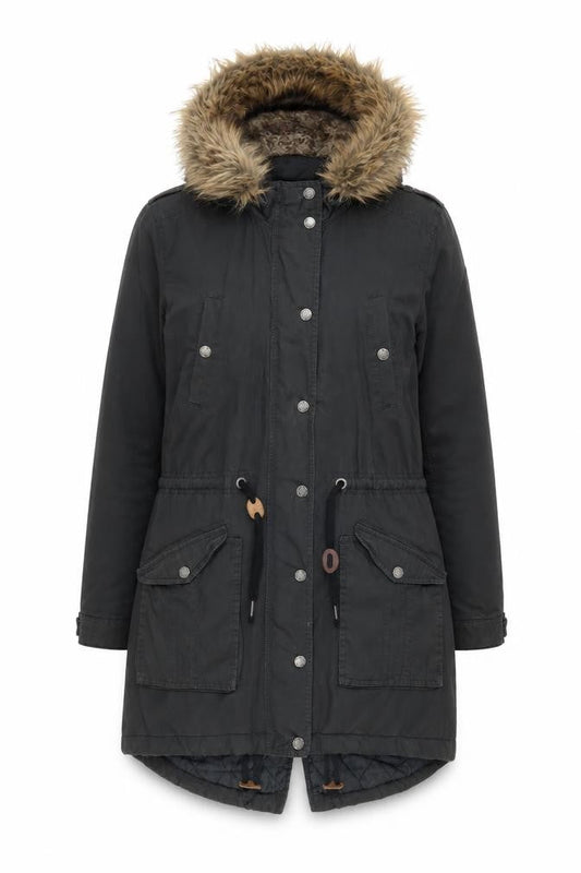 Womens UK Size 10 FatFace Black Parka Coat