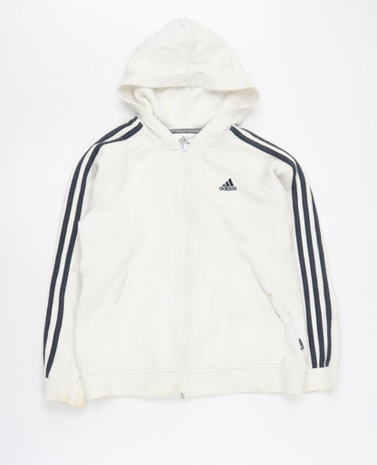 Adidas Boys White Hoodie M Full Zip Sports