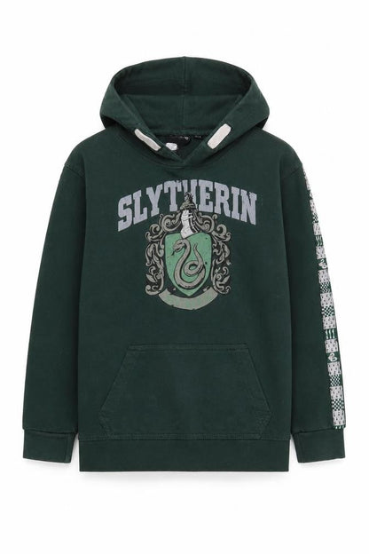 Front view of Harry Potter boys’ green slytherin hoodie 9-10 years pullover