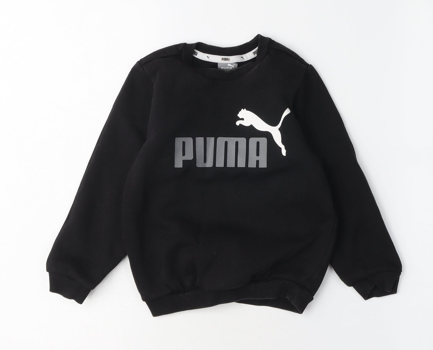 Puma Boys Black Crew Neck Logo Pullover Sweatshirt, 2 Years