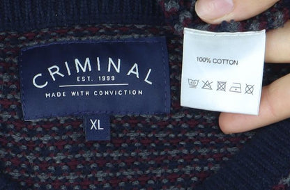 CRIMINAL Men's Multicoloured XL Cotton Pullover Jumper