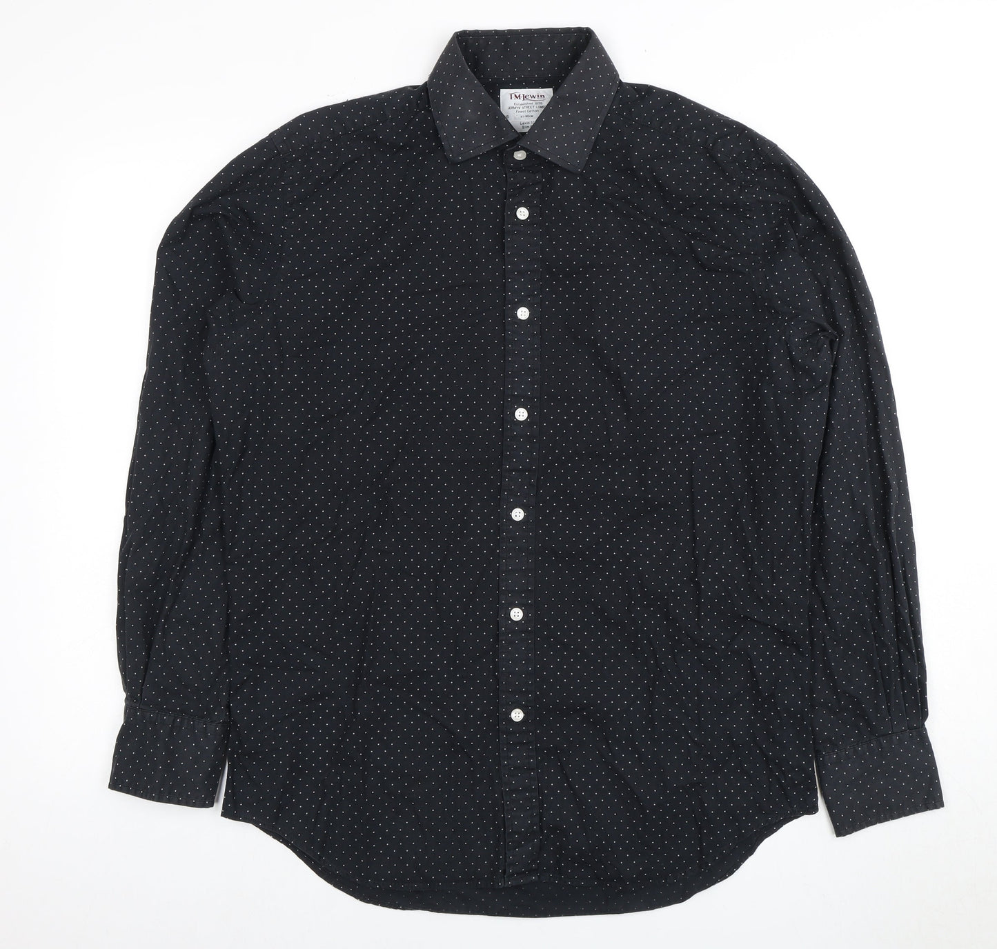 TM Lewin Men's Black Slim Fit Polka Dot Dress Shirt