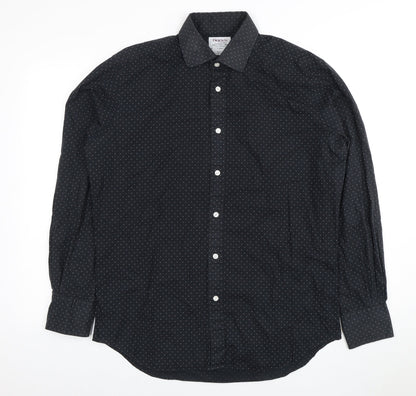 TM Lewin Men's Black Slim Fit Polka Dot Dress Shirt