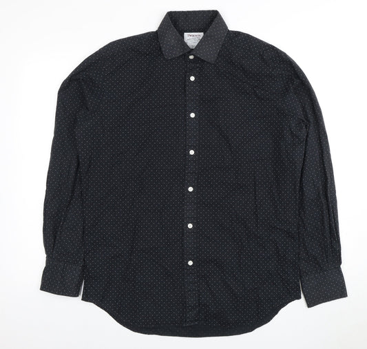 TM Lewin Men's Black Slim Fit Polka Dot Dress Shirt