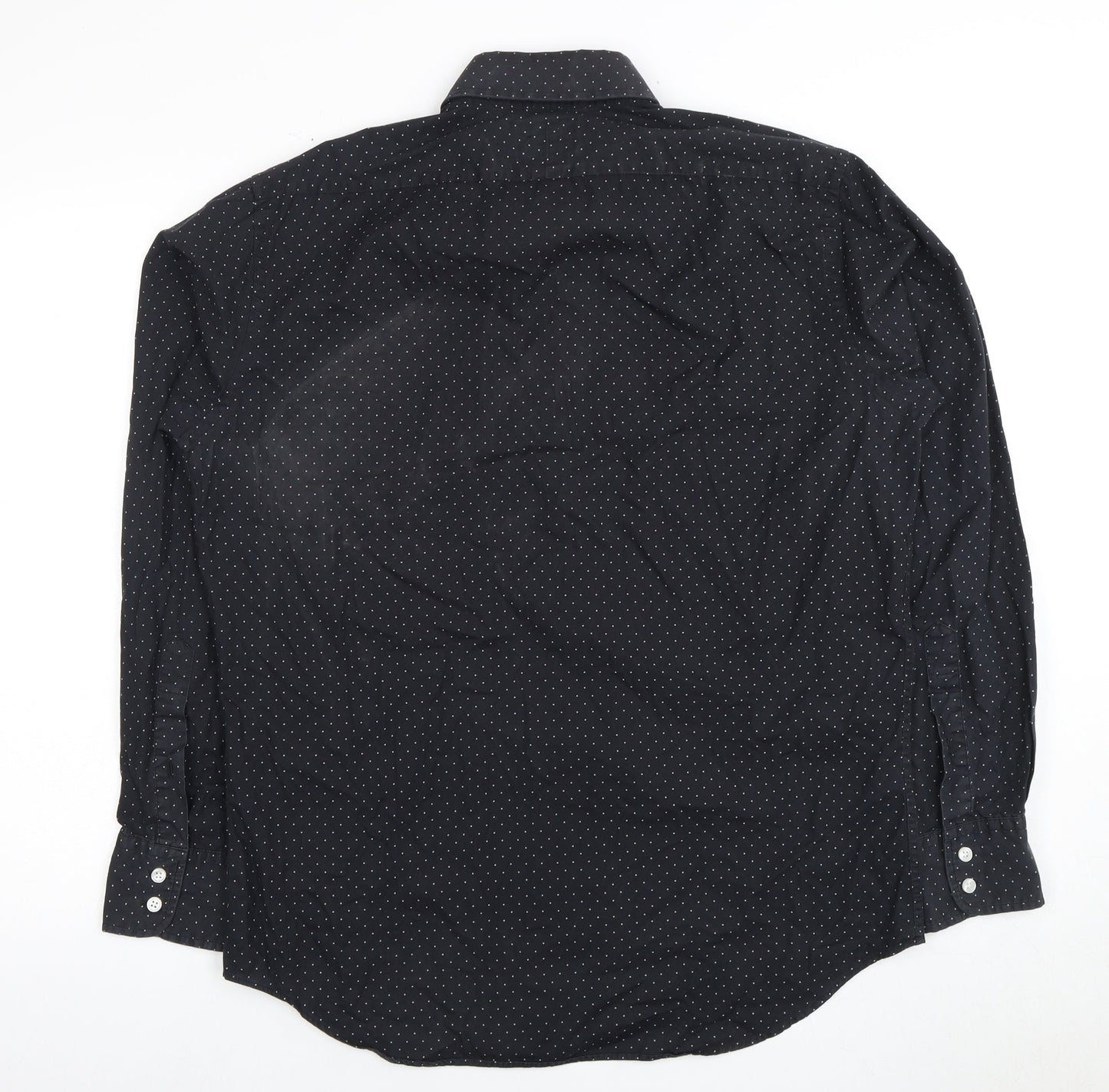 TM Lewin Men's Black Slim Fit Polka Dot Dress Shirt