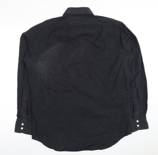 TM Lewin Men's Black Slim Fit Polka Dot Dress Shirt