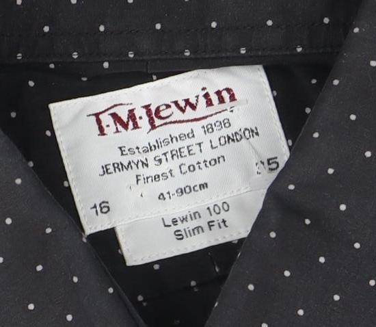 TM Lewin Men's Black Slim Fit Polka Dot Dress Shirt
