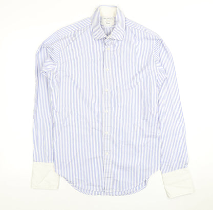 T.M. Lewin Men's Blue Striped Dress Shirt, M