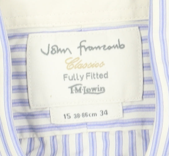 T.M. Lewin Men's Blue Striped Dress Shirt, M