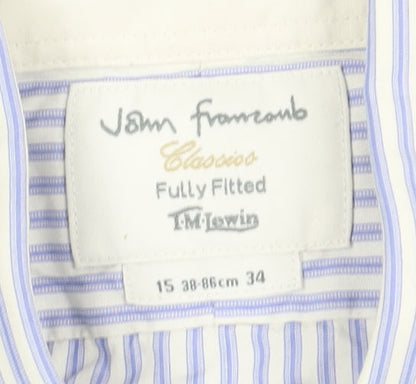 T.M. Lewin Men's Blue Striped Dress Shirt, M