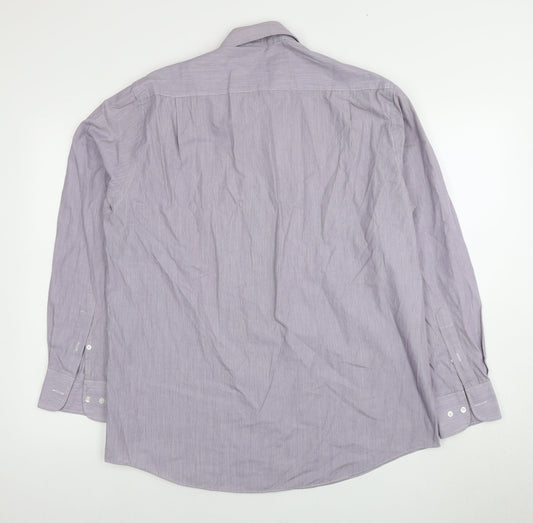 Thomas Nash Men's Purple Striped Dress Shirt L