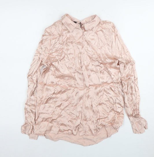 Zara Basic Women's Pink Long Sleeve Button Blouse