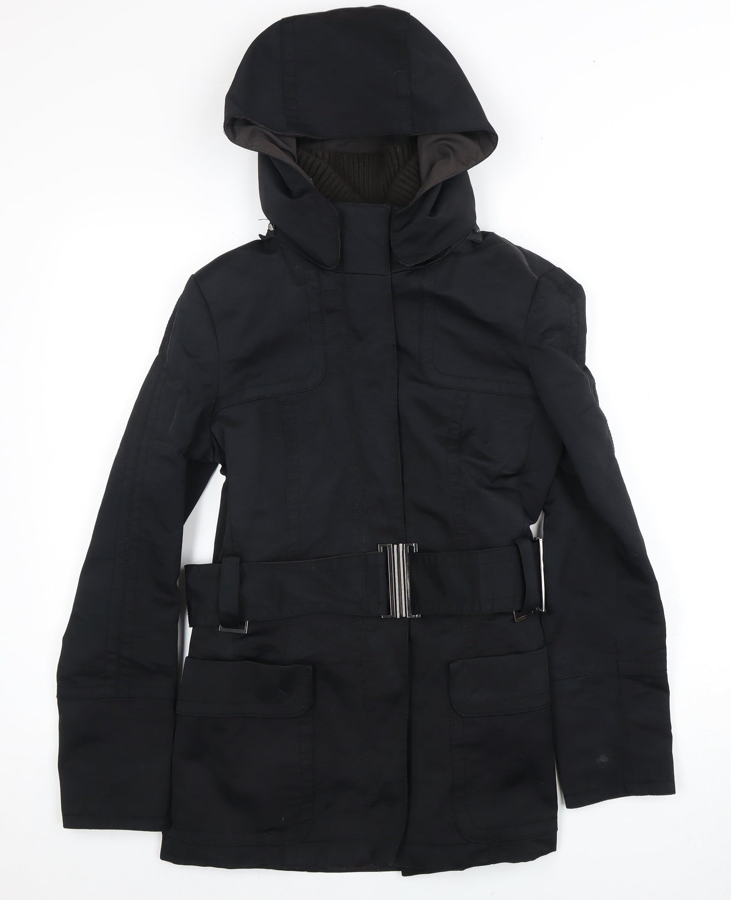 Womens UK Size 10 Zara Basic Black Parka Coat