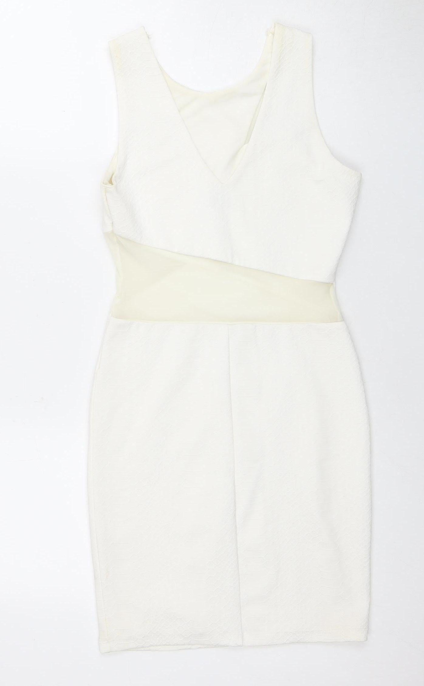 Miss Selfridge Women's Ivory Sheath Dress V-Neck Size 8