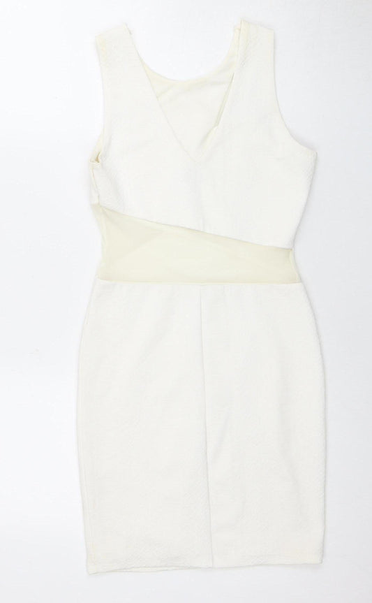 Miss Selfridge Women's Ivory Sheath Dress V-Neck Size 8