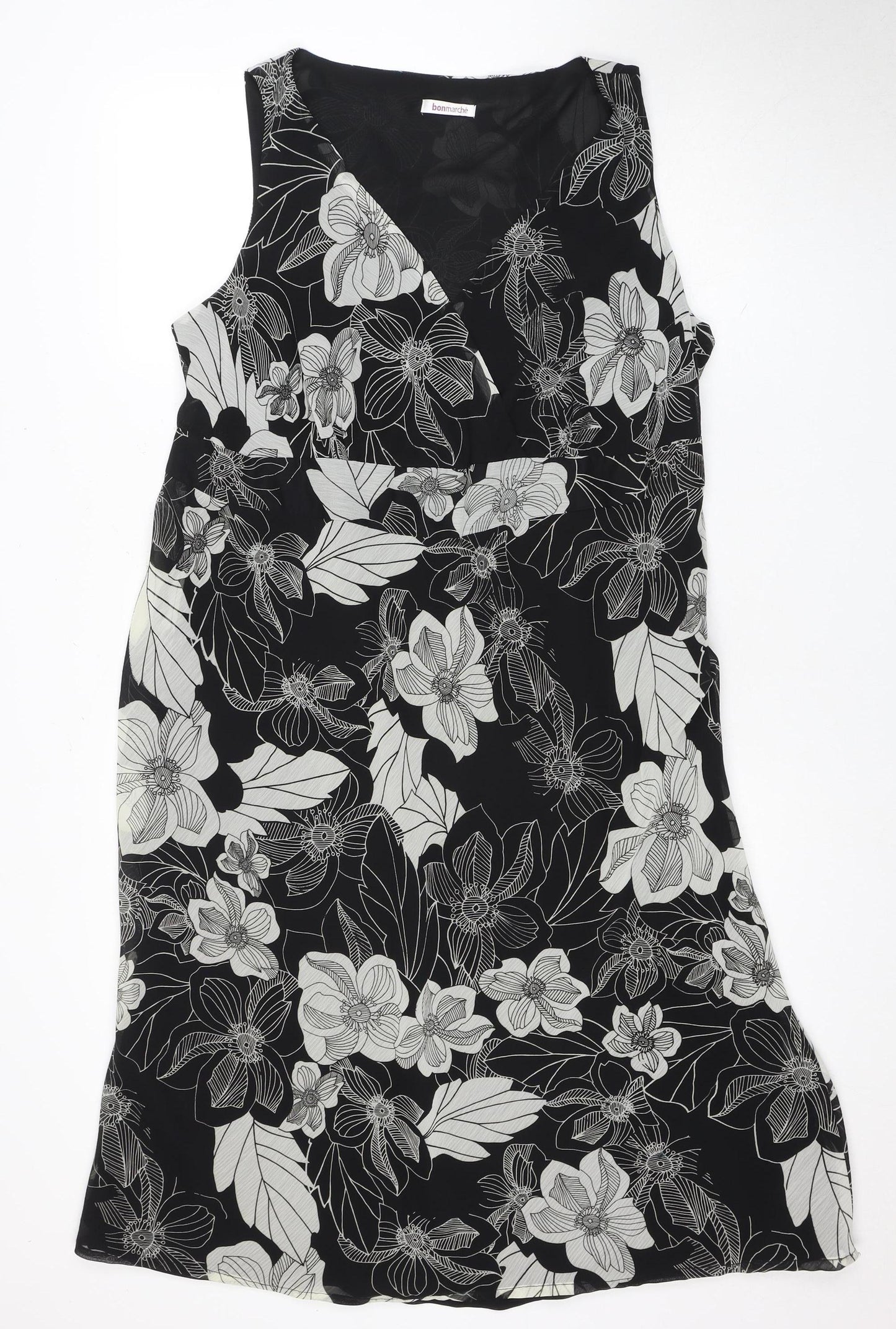 Bonmarché Women's Black Floral Dress Size 18 Sleeveless