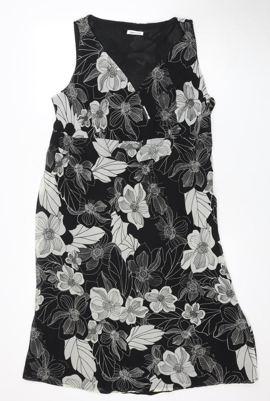 Bonmarché Women's Black Floral Dress Size 18 Sleeveless