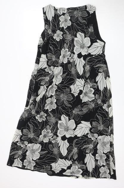 Bonmarché Women's Black Floral Dress Size 18 Sleeveless