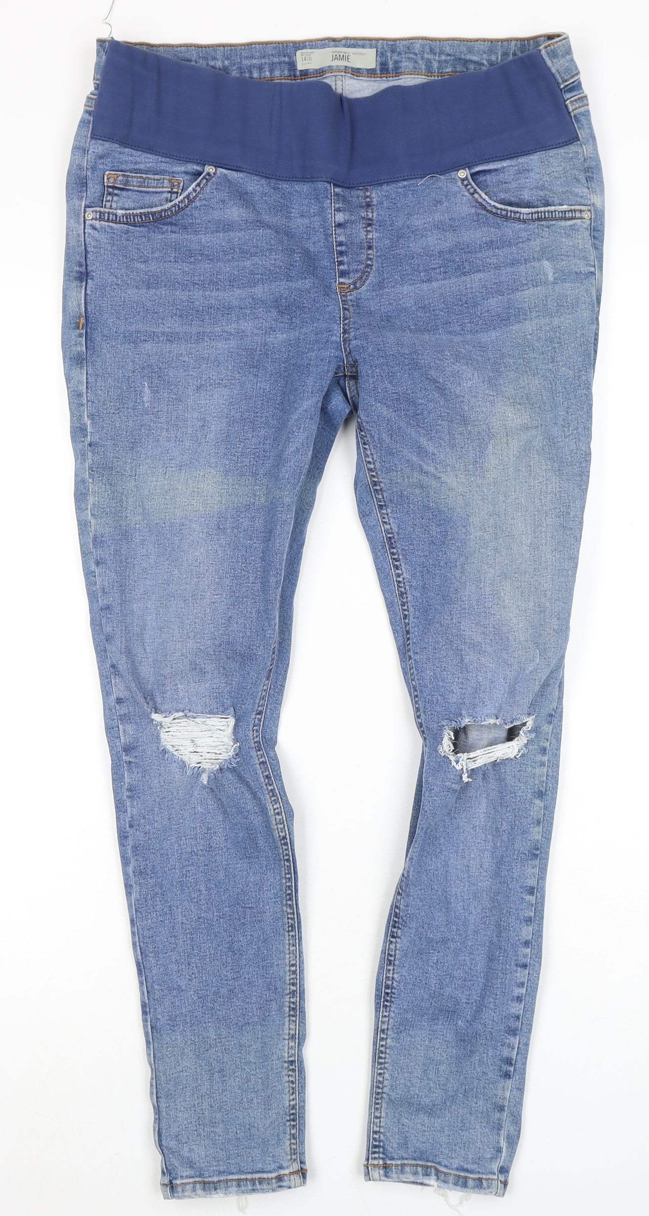 Topshop Women's Blue Skinny Distressed Jeans Size 14