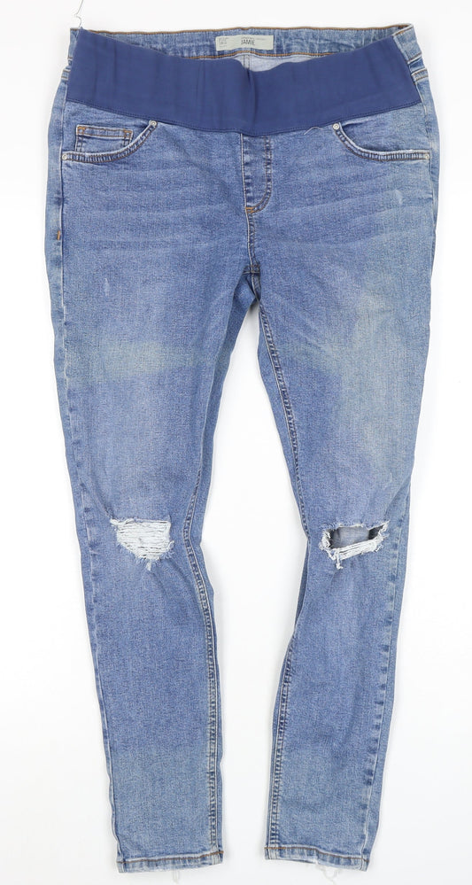 Topshop Women's Blue Skinny Distressed Jeans Size 14