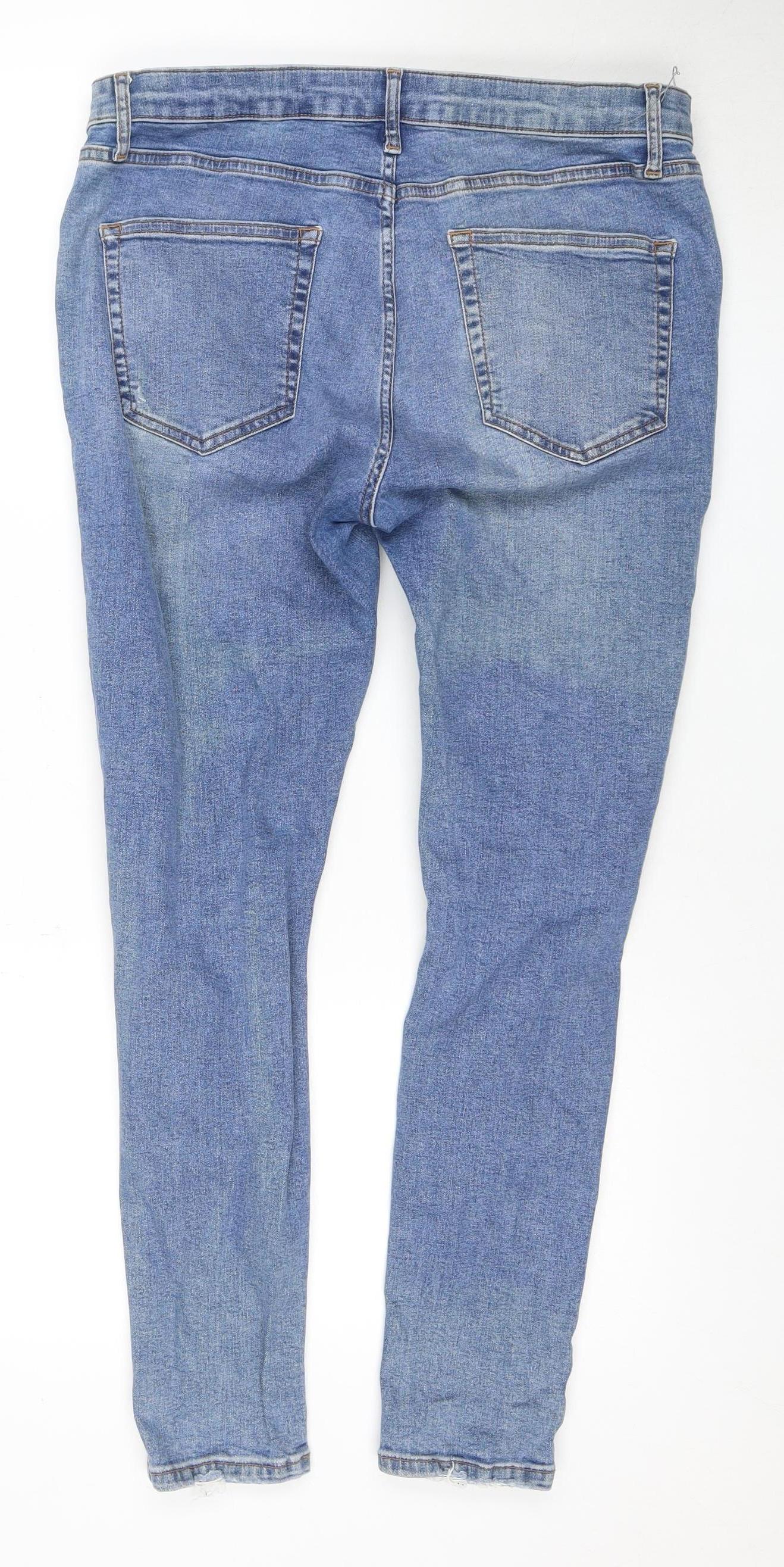 Topshop Women's Blue Skinny Distressed Jeans Size 14