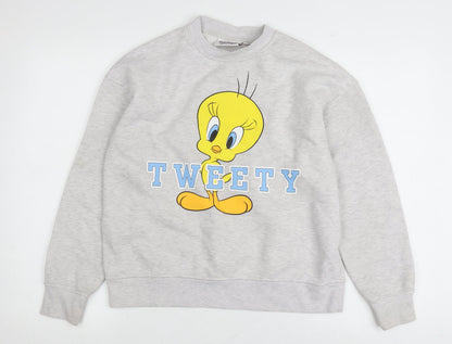 Unisex Adults UK Size XS Looney Tunes Grey Pullover Sweatshirt