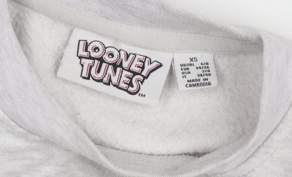 Unisex Adults UK Size XS Looney Tunes Grey Pullover Sweatshirt