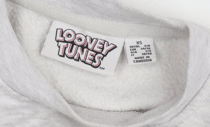Unisex Adults UK Size XS Looney Tunes Grey Pullover Sweatshirt