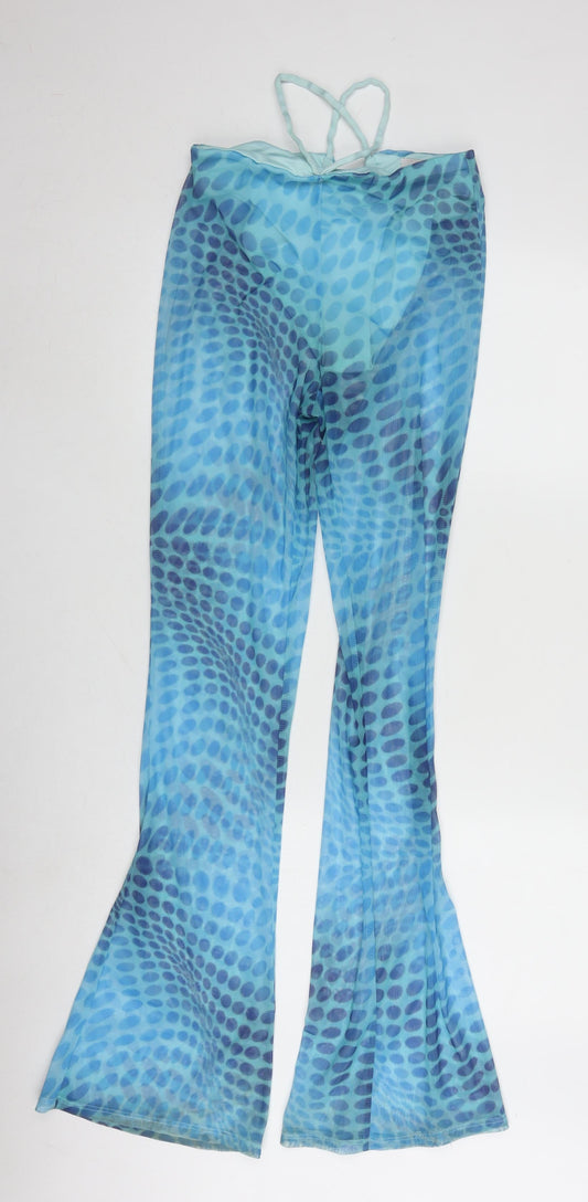 Oh Polly Women’s Blue Geometric Flared Trousers