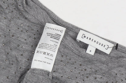 Womens UK Size 8 Warehouse Grey Basic T-Shirt