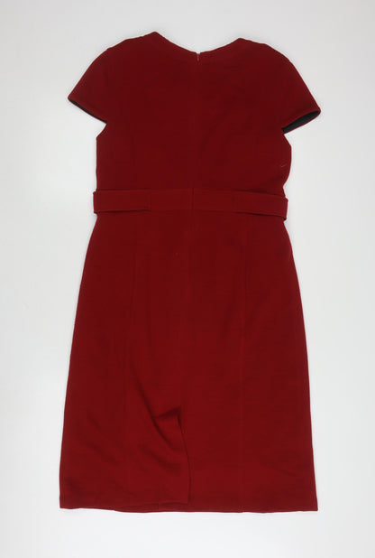 CC Women's Red Round Neck Button Accent Dress