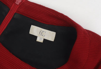 CC Women's Red Round Neck Button Accent Dress